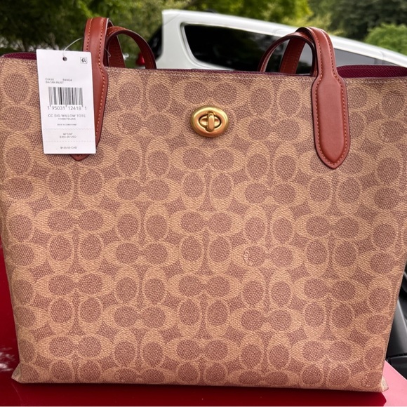 Coach Handbags - Coach Brown Leather Tote with Signature Monogram